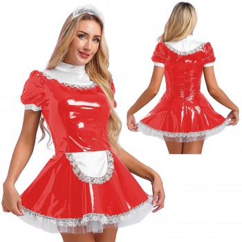French Maid Cosplay Costume for Women Elegant Apron Dress with Lace Headband